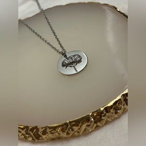 Dainty‎ engraved FLOWER Pendant | SILVER Stainless Steel Necklace